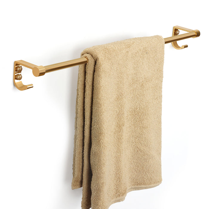 ABOUT SPACE Towel Rack - Aluminum Sturdy Single Pole Bathroom Hanger with 2 Side Hooks for Clothes & Rust-Resistant & Moisture-Proof Wall Mount Towel Hanger for Bedroom, Upto 5 kg (Golden - 58 cm L)