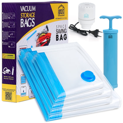 ABOUT SPACE 5 Pack Vacuum Bags for Travel with Electric Pump and Hand Pump (1 Large/2 Medium/2 Small)