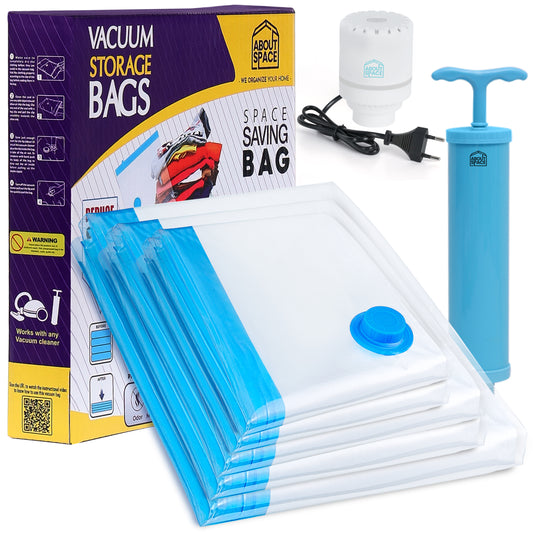 ABOUT SPACE 5 Pack Vacuum Bags for Travel with Electric Pump and Hand Pump (1 Large/2 Medium/2 Small)