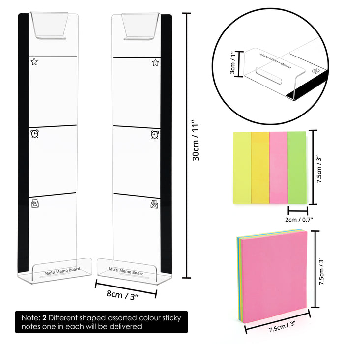 ABOUT SPACE 2 Pcs Monitor Memo Boards with Sticky Notes - Monitor Message Board - Computer Monitors Side Panel with Paper Clip, Sticky Note Holder and Phone Holder for Task Reminder to All (8x30 cm)