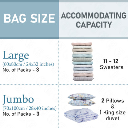 ABOUT SPACE Vacuum Bags for Clothes with Pump - (6 Pcs) Reusable Vacuum Storage Bags