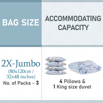 ABOUT SPACE 3 Pack Vacuum Bags for Travel with Electric Pump and Hand Pump (3-2X Jumbo)