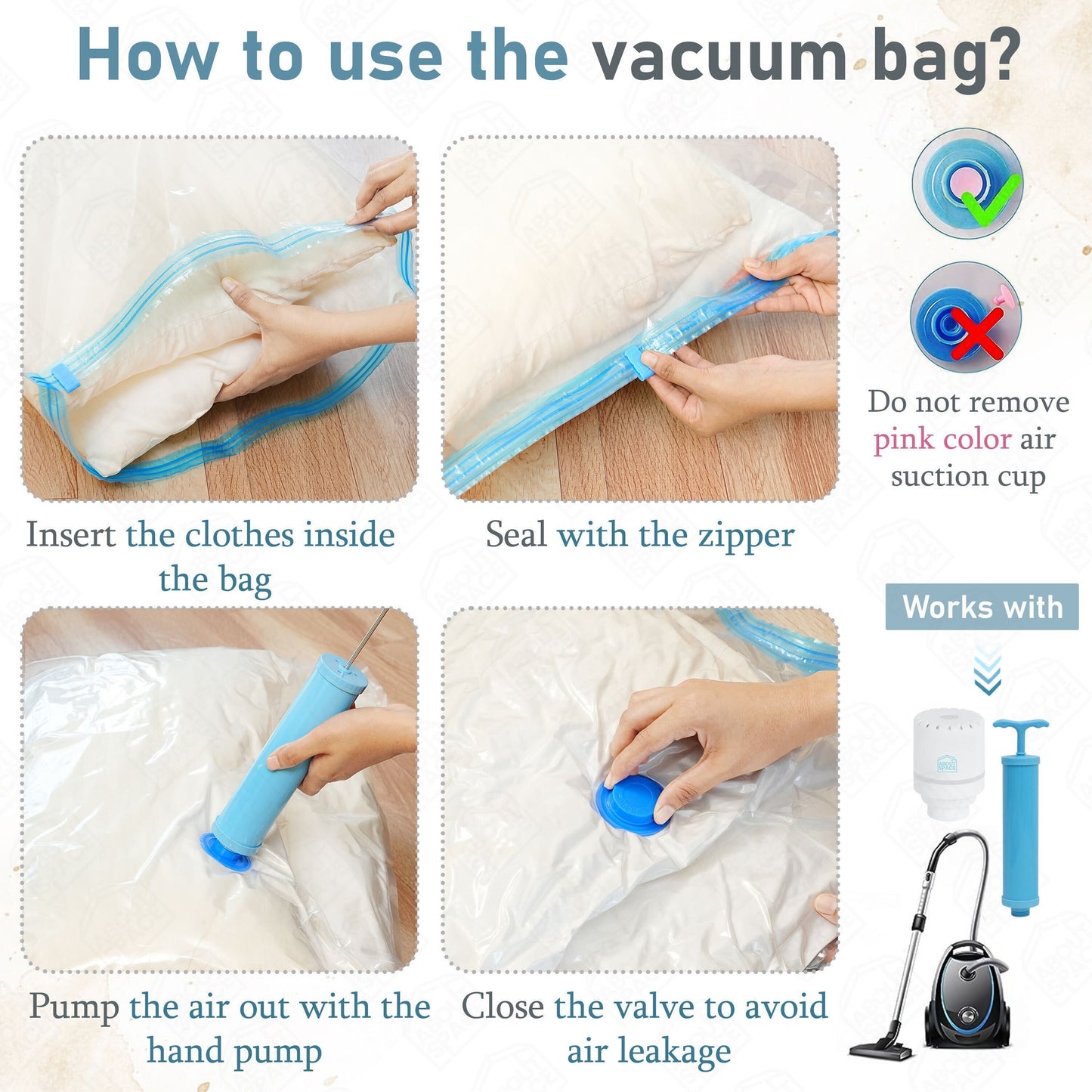ABOUT SPACE 3 Pack Vacuum Bags for Travel with Electric Pump and Hand Pump (3-2X Jumbo)