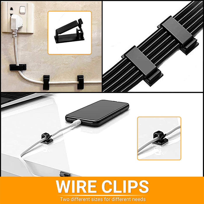 ABOUT SPACE Cable Organizer - Wire Manager with Cable Tie, Wire Holder, Wire Organizer Clips, Velcro Straps & Tag for TV, Office, Car, Desk & Home Wall Self - Adhesive & Adjustable (Black - 130 Pcs)