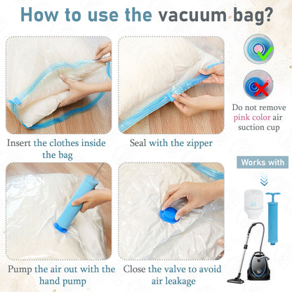 ABOUT SPACE 5 Pack Vacuum Bags for Travel with Electric Pump and Hand Pump (1 Large/2 Medium/2 Small)