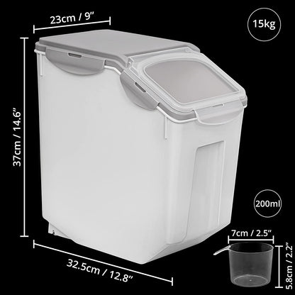 ABOUT SPACE 15-Kg Rice Dispenser (2 Pack) - Airtight Rice Storage Container with Measuring Cup