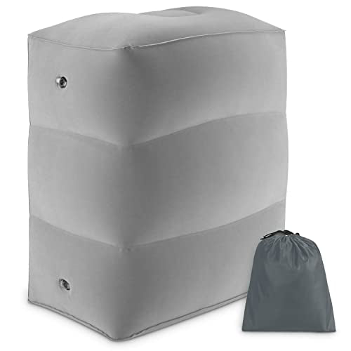 ABOUT SPACE Travel Foot Rest Pillow - Inflatable Foot Rest with Drawstring Bag L 40 x B 25 x H 46 cm - Grey