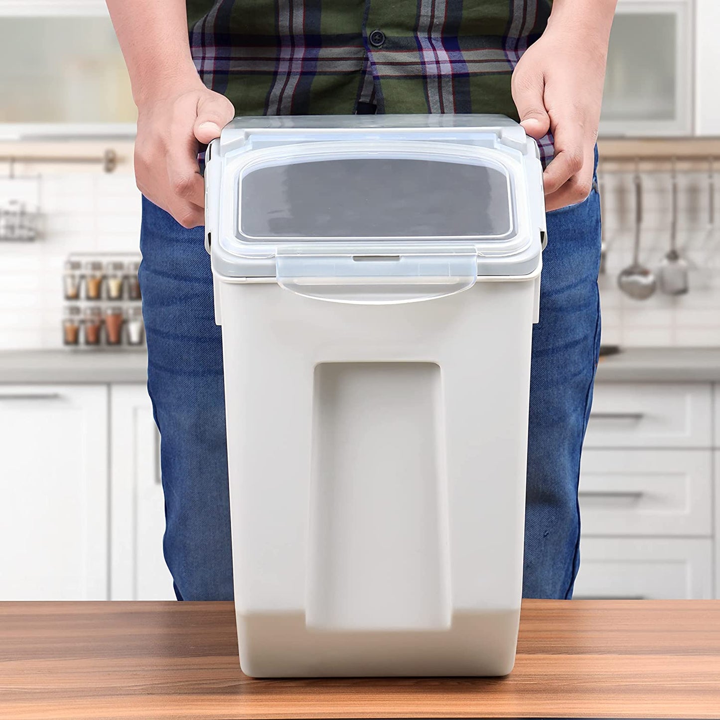 ABOUT SPACE 15-Kg Rice Dispenser (2 Pack) - Airtight Rice Storage Container with Measuring Cup