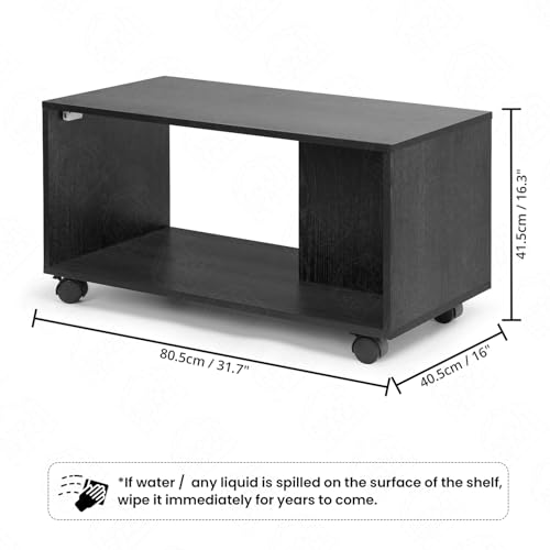 B0DFYYSJGG ABOUT SPACE Coffee Table - Center Table for Living Room with Wheels, Engineered Wood Tea Table Rectangle Teapoy Table with Storage for Hall Lounge Office - Black Mahogany (L 80.5 x B 40.5 x H 41.5 cm)