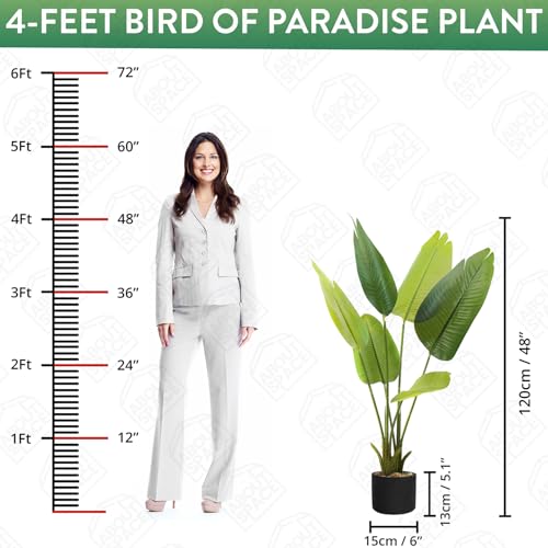 ABOUT SPACE 4 ft Artificial  Birds Of Paradise  Banana Plants with Pot & 6 Leaves
