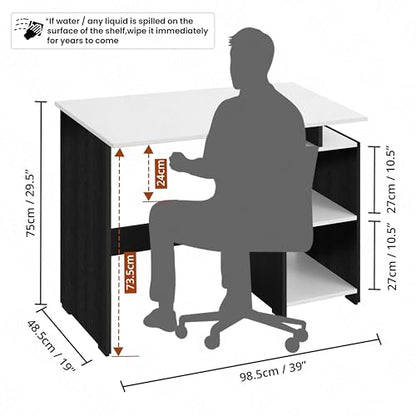 ABOUT SPACE Study Table with 2 Tier Bottom Storage (Black Mahogany & White-L 100 x B 50 x H 75 cm)