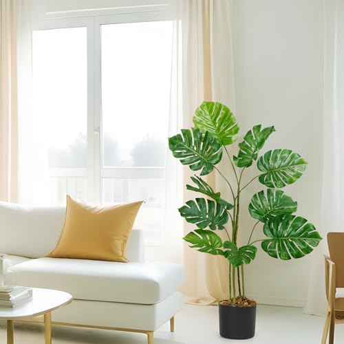 ABOUT SPACE 4 ft Artificial Monstera Plant Decor  with Pot & 10 Leaves