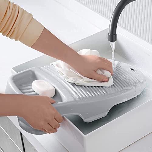 ABOUT SPACE Mini Hand Wash Anti-Skid Laundry Water Saving Washboard Scrubbing Pad with Soap Holder- Pack of 1- Grey- 43x21 cm, Polypropylene