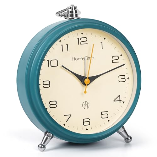 ABOUT SPACE Metal Alarm Clock-Analog Silent Vintage Clock (Battery Not Included)-13 Cm Blue