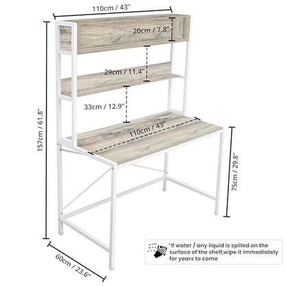 ABOUT SPACE 3 Tier Wooden Office Table with Storage (L 110 x B 60 x H 157 cm) - Beige