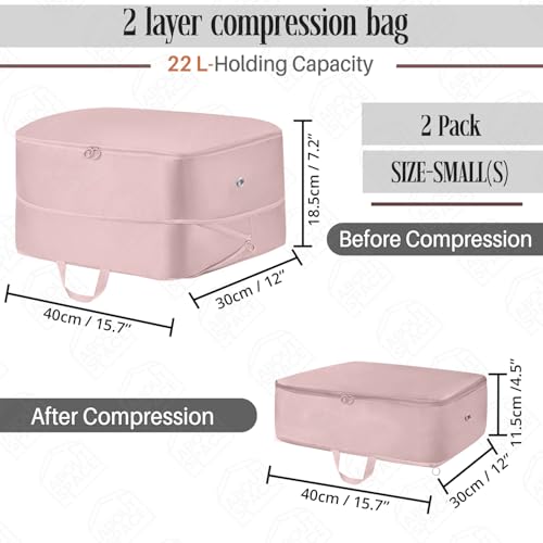 ABOUT SPACE 2 Pcs Ultra Space Saving Self Compression Organizer - 22 L Vacuum Storage Bags - Packing Vaccine Bags for Clothes Airtight Reusable -Travel Essentials (Pink-Small - L 41 x B 31 x H 12 cm)