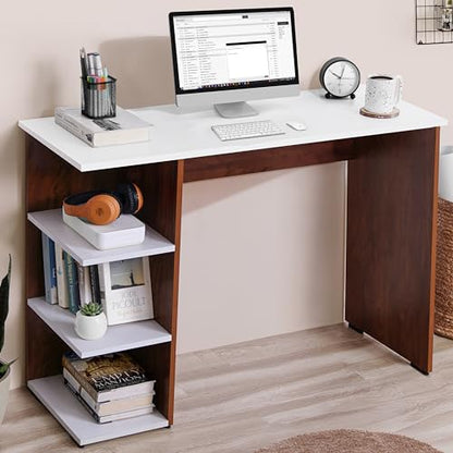 ABOUT SPACE Study Table with 3 Tier Bottom Storage [Oak Red & White-L103 x B40 x H76 cm]
