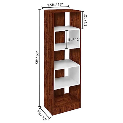 ABOUT SPACE Book Shelf - 5 Tier Rectangle Book Stand for Home Library (L 1.5 x B 1 x H 5 ft - Oak Red)