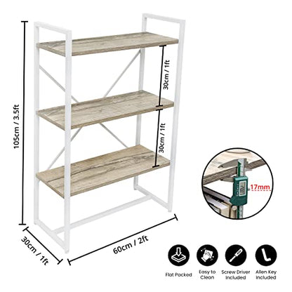 ABOUT SPACE 3-Tier Book Shelf (3.5 ft) - Multipurpose Wooden Utility Rack with Metal Adjustable Bush DIY Open Display Shelf Storage Organizer Stand (L 60 x B 30 x H 105 cm)