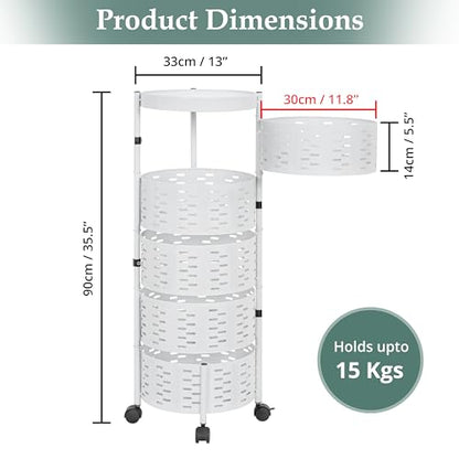 ABOUT SPACE 5 Tier Round Multi-Purpose Kitchen Trolley Storage Organizer with Wheels