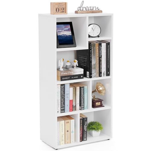 ABOUT SPACE Book Shelf for Home Library - Book Rack with 7 Different Sized Shelves (White - L 50 x B 26 x H 106 cm)