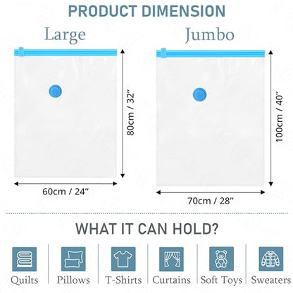ABOUT SPACE 12 Pack Vacuum Bags for Travel with Hand Pump (6 Jumbo/6 Large)
