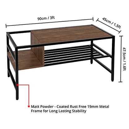 ABOUT SPACE Coffee Table with Magazine Rack (Brown - L 90 x B 45 x H 47.5 cm)