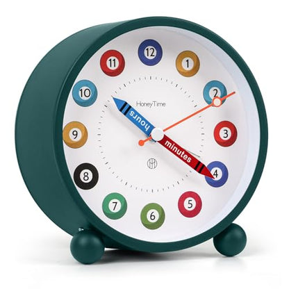 ABOUT SPACE Alarm Clock - Silent Analog Table Clock with Night Light - Green (Battery not included)
