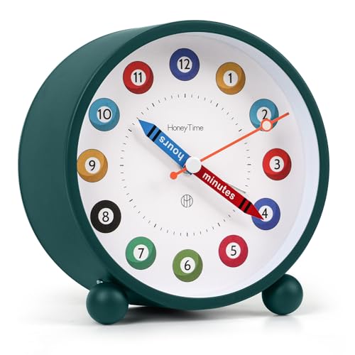 ABOUT SPACE Alarm Clock - Silent Analog Table Clock with Night Light - Green (Battery not included)