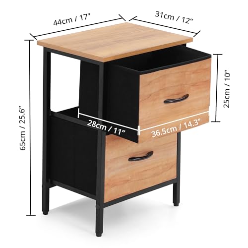 ABOUT SPACE Side Table for Bedroom with 2 Fabric Foldable Drawers (Teak - L 44 x B 31 x H 65 cm)