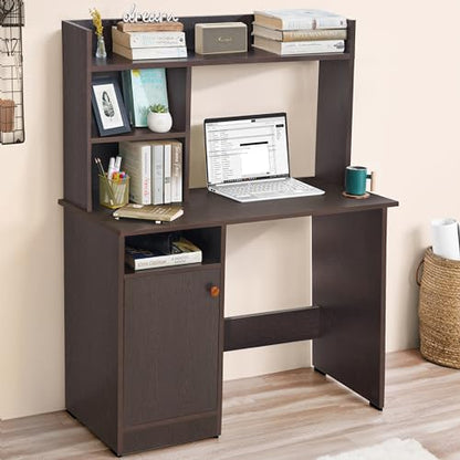 ABOUT SPACE Study Table with Hutch & Bottom Storage (Flower Wenge - L100 x B50 x H134 cm)