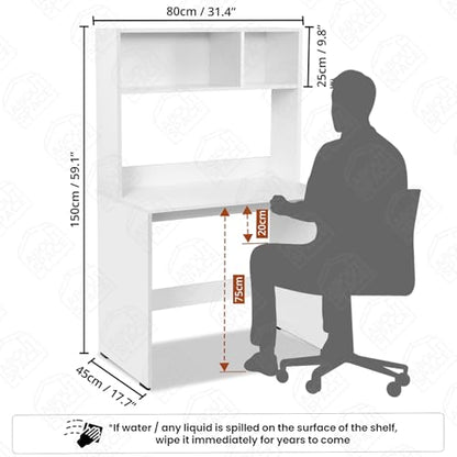 ABOUT SPACE Study Table with Hutch - Computer Table with Storage for PC, Laptop & Writing, Gaming, Drawing DIY Engineered Wood Office Desk for Home (White L 80 x B 45 x H 151.5 cm)