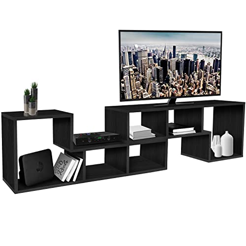 ABOUT SPACE TV Stand - Wooden TV Entertainment Unit and Shelf Storage - 2 L Shaped TV Unit for 32 to 72 inch TV,Adjustable TV Table - Black Mahogany
