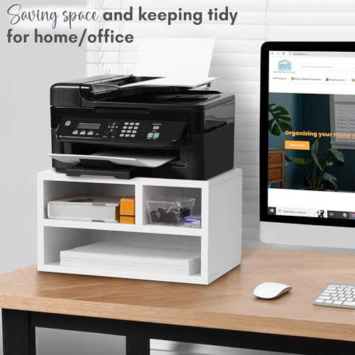ABOUT SPACE DIY Desk Organizer - 2-Way Usage - Wood Desktop Storage Organizer Engineered Wood Printer Stand for Desk, Desktop Organizer for Home Office (White - L 40 x B 30 x H 22.5 cm)