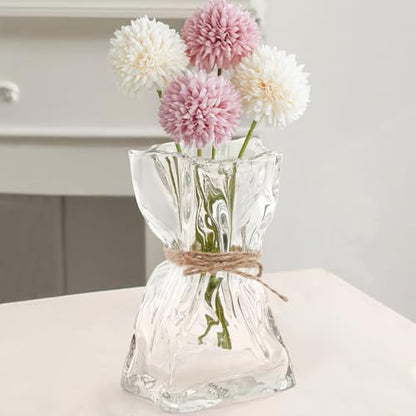 B0DNDWBWGB ABOUT SPACE Flower Vase - Irregular Bag Shape Vase for Living Room - Folded Paper Glass Vase for Water Plants - Transparent Centerpiece Vase for Home Decor - Table Top Decor for Home, Restaurants