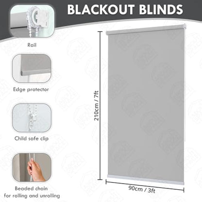 B0DNN4D6PQ ABOUT SPACE Window Blinds - 3 x 7 ft Blackout Roller Blinds with Pull Bead for Privacy, UV Protection | Corded Roll Up Curtain Window Shades for Home, Office, Living Room, Bedroom- Grey
