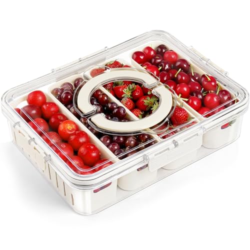 ABOUT SPACE Fridge Organiser - 4 Partition Fridge Containers for Storage with Lid & Handle (L 31 x B 24 x H 7 cm)