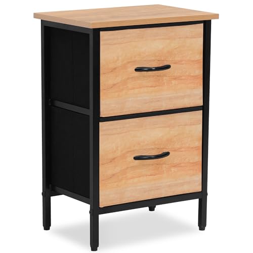 ABOUT SPACE Side Table for Bedroom with 2 Fabric Foldable Drawers (Teak - L 44 x B 31 x H 65 cm)