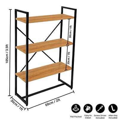 ABOUT SPACE 3-Tier Book Shelf (3.5 ft) - Multipurpose Wooden Utility Rack Metal Frame & Adjustable Bush (L 60 x B 30 x H 105 cm)