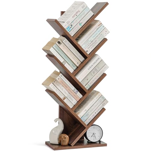 ABOUT SPACE Book Shelf for Home - 7 Tier Tree Shaped Book Rack for Study Room DIY Wooden Book Stand with Bottom Storage Space for Office, Livingroom, Bedroom (Brown - L 34 x B 17 x H 87.5 cm)