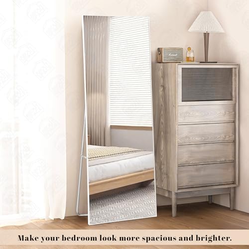 ABOUT SPACE Cheval Mirror for Wall - 5 Feet Full Length Long Mirror with Stand Thin Frame Aluminum Alloy Vertical Display Big Mirror for Bedroom Living Room - (White Frame - 5 Ft x 1.5 Ft)