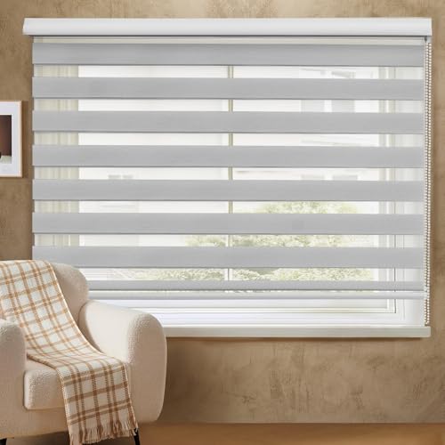 ABOUT SPACE Window Blinds - 5 x 7 ft Zebra Roller Blinds for Windows for Light Filtering, Privacy, UV Protection Corded Roll Up Curtain Window Shades for Home, Office, Living Room Kitchen - Beige