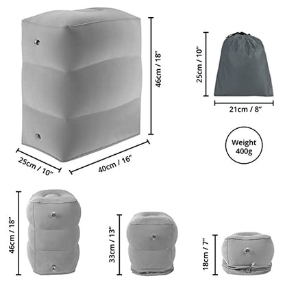 ABOUT SPACE Travel Foot Rest Pillow - Inflatable Foot Rest with Drawstring Bag L 40 x B 25 x H 46 cm - Grey