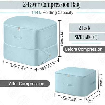 ABOUT SPACE 2Pcs Ultra Space Saving Self Compression Organizer - 144 L Vacuum Storage Bags - Packing Vaccine Bags for Clothes Airtight Reusable -Travel Essentials (Blue -Large - L 52 x B 40 x H 30 cm)