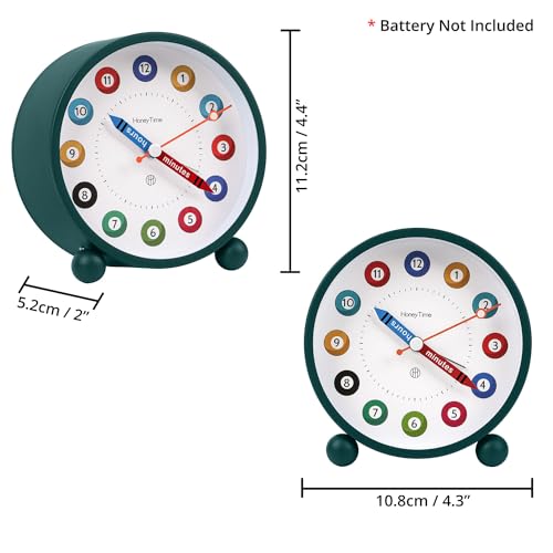 ABOUT SPACE Alarm Clock - Silent Analog Table Clock with Night Light - Green (Battery not included)