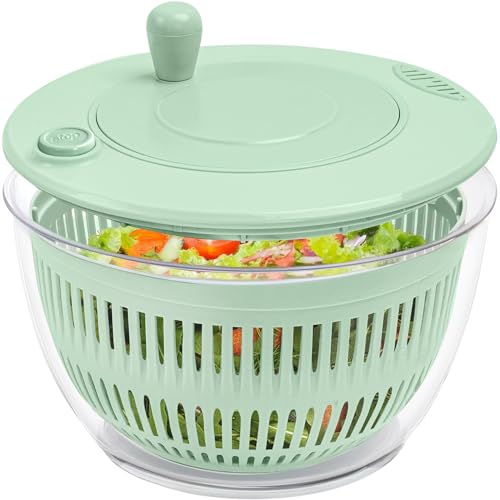 B0DMFJRD11 ABOUT SPACE Salad Spinner, Vegetable Cleaner, Lettuce Strainer for Kitchen with Comfortable Handle, Drain Holes, Non-slip Base, Checkered Strainer Basket & BPA-Free Transparent Plastic Salad Bowl