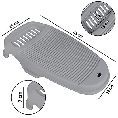 ABOUT SPACE Mini Hand Wash Anti-Skid Laundry Water Saving Washboard Scrubbing Pad with Soap Holder- Pack of 1- Grey- 43x21 cm, Polypropylene
