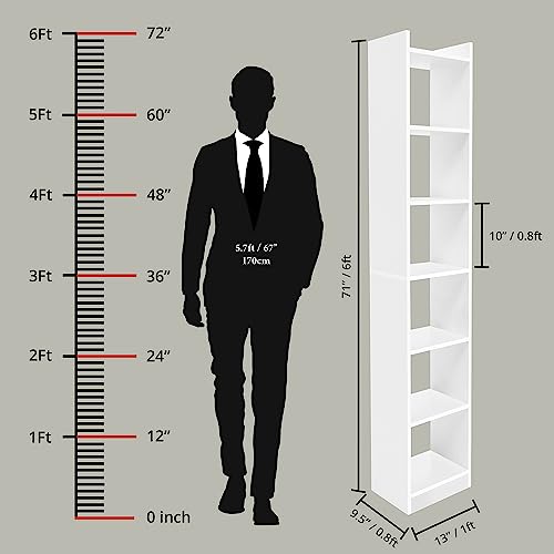 ABOUT SPACE 6Tier Book Shelf for Home Library 6ft White Bookshelves (L33xB24xH180cm)