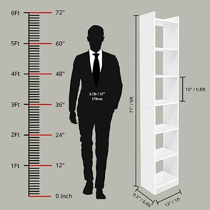 ABOUT SPACE 6Tier Book Shelf for Home Library 6ft White Bookshelves (L33xB24xH180cm)