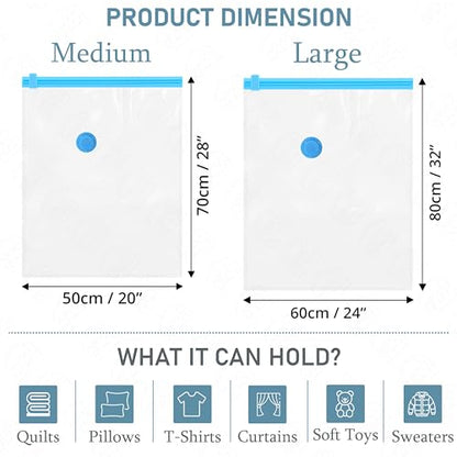 ABOUT SPACE 3 Pack Vacuum Bags for Travel with Hand Pump (1 Large/2 Medium)